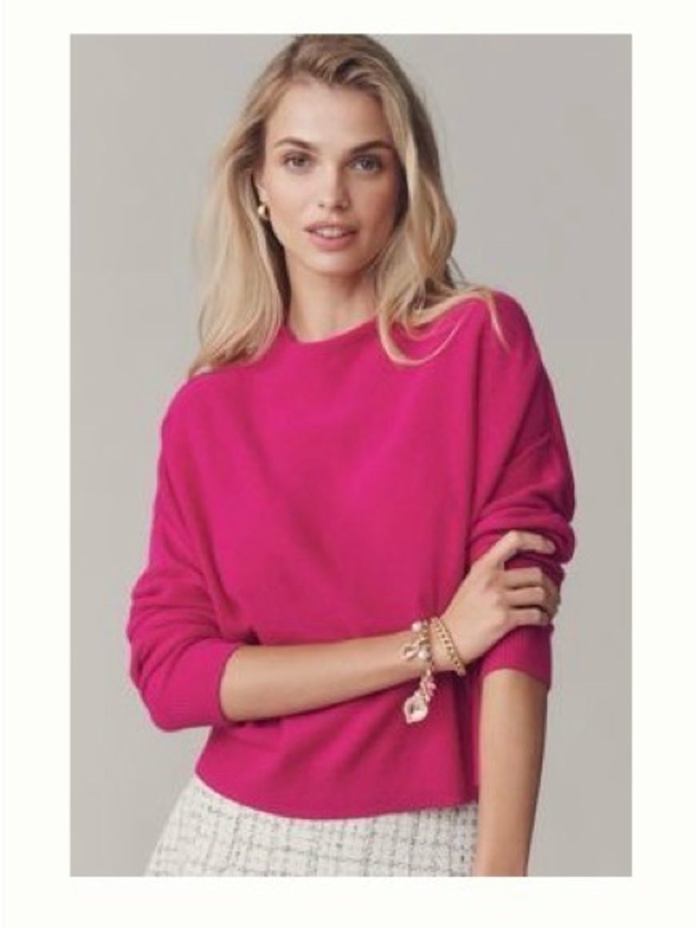 Anthropologie Pilcro Alani 100% Cashmere Mock-Neck Sweater in Bright Raspberry